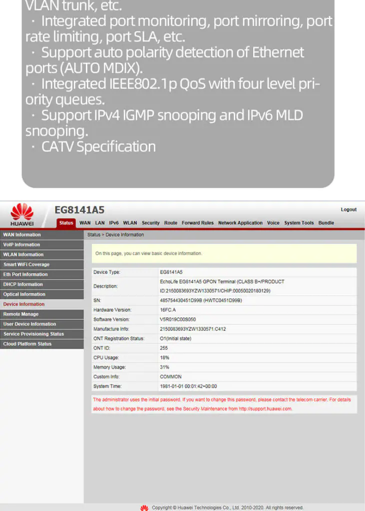 EG8141A5 8 New original GPON ONU EG8141A5 Wireless Router Modem English Firmware