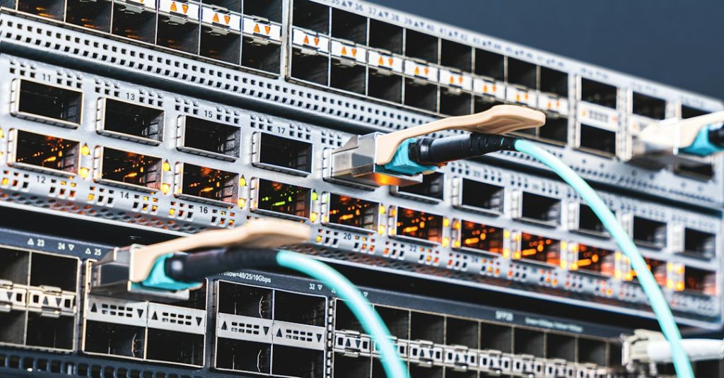 Data center network switch used with SFP and SFP+ optical transceiver modules.